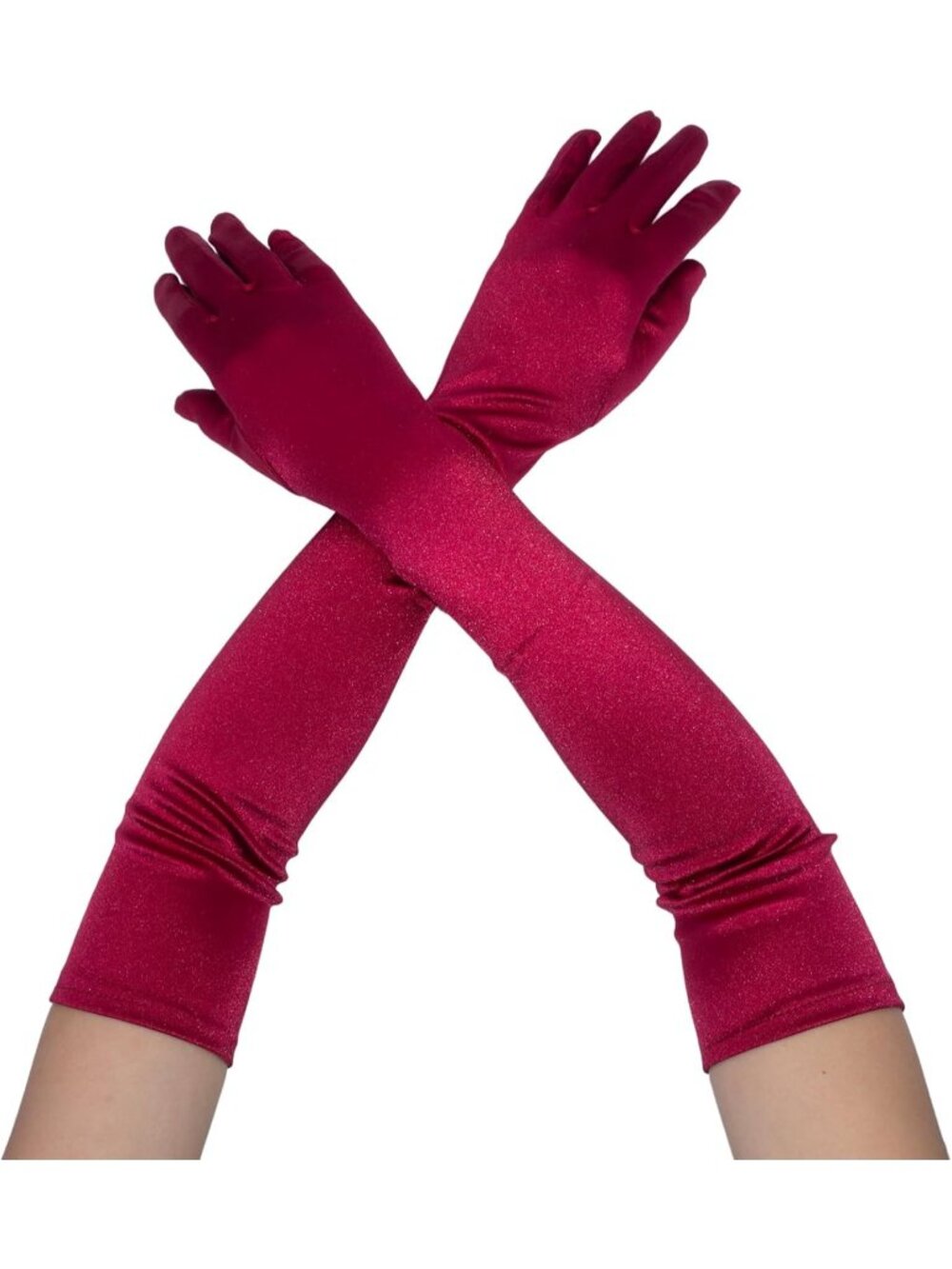 Women Burgundy Elbow Length 1920s Costume Halloween Long Opera Satin Gloves